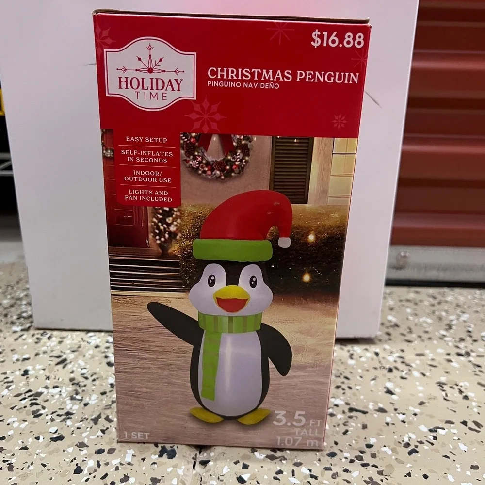 Holiday Time Airblown Inflatable‎ Christmas Penguin 3.5ft LED Santa Hat Scarf